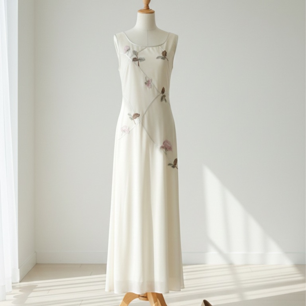 Vintage 90s Blushe Spiegel Embroidered Maxi Dress Size 14 Yellow Sheer Boho Y2K - Picture 1 of 10